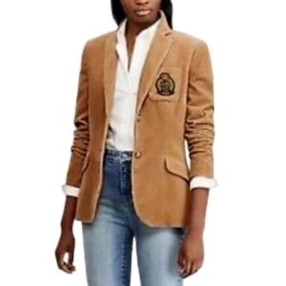 Ralph Lauren Camel Fiamara Corduroy Blazer Jacket - Polo Bullion Crest - Size 4